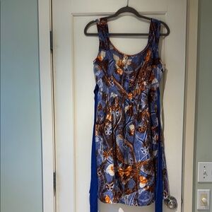 Anthropologie Maeve Blue and Orange Silk Sleeveless Dress